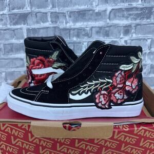 Vans Sk8-Hi Black White Rose Custom Mens Size 6 / Womens Size 7.5 New